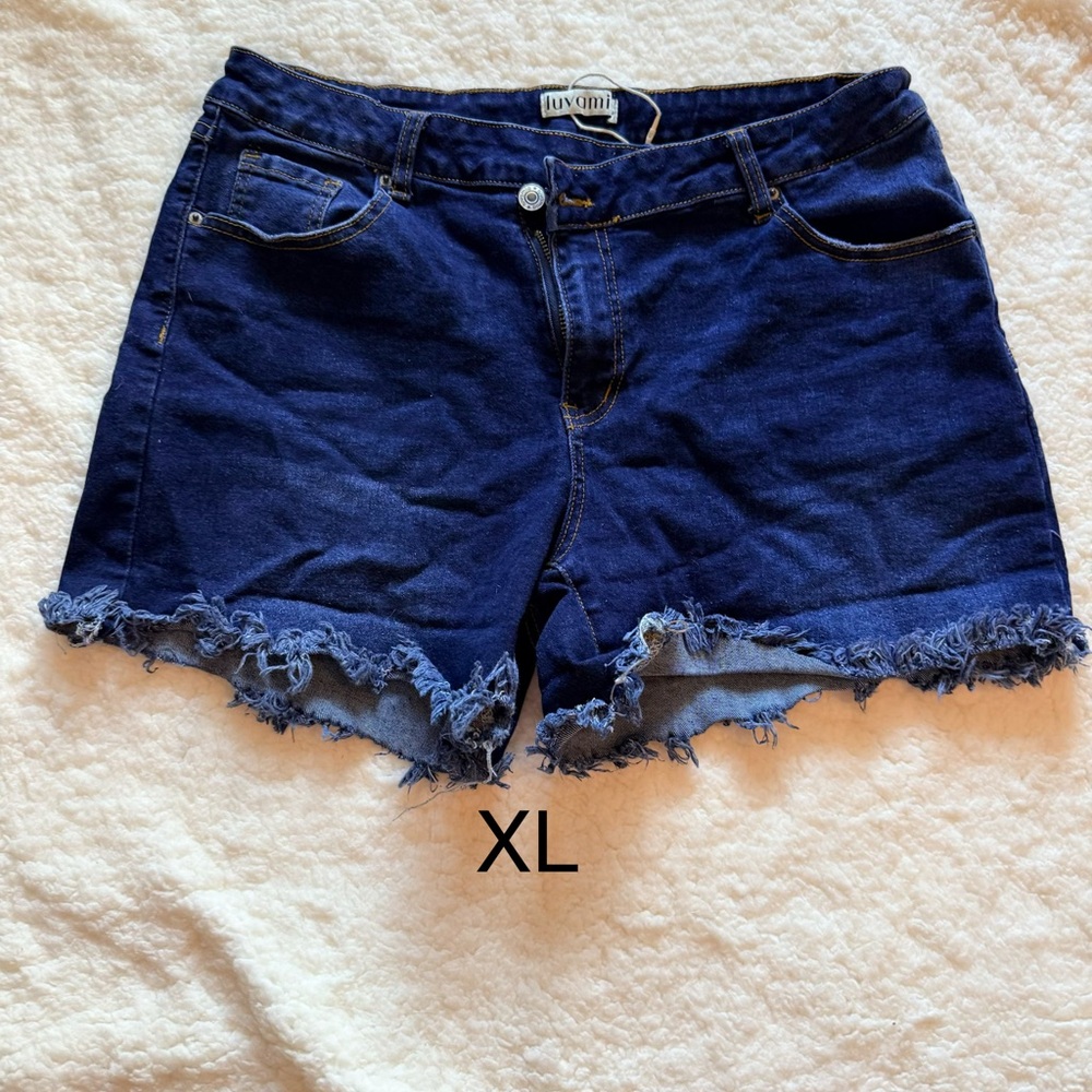 Denim Frayed Hem Women's Shorts - Blue